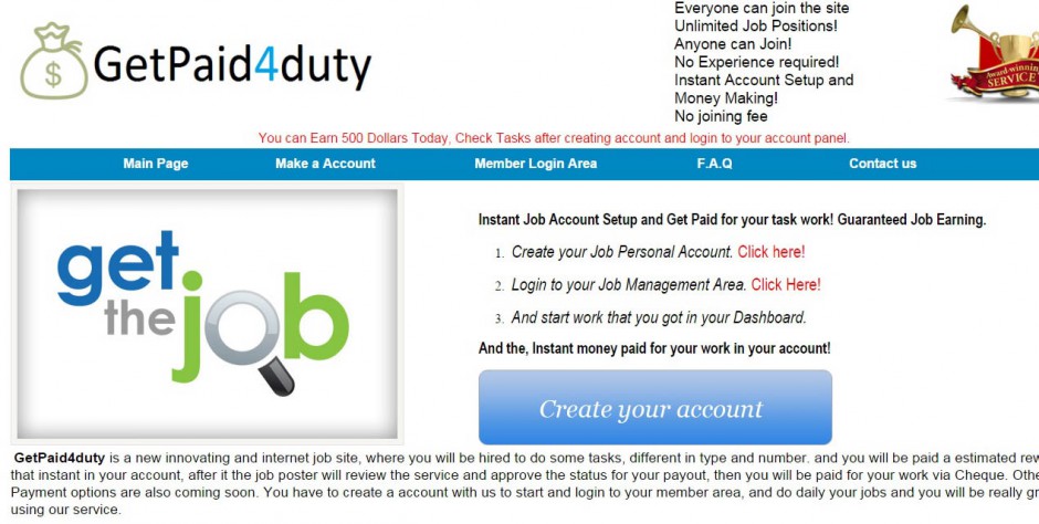 what is GETPAID4DUTY on getob4living.com