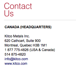 Kitco Metals Inc contact